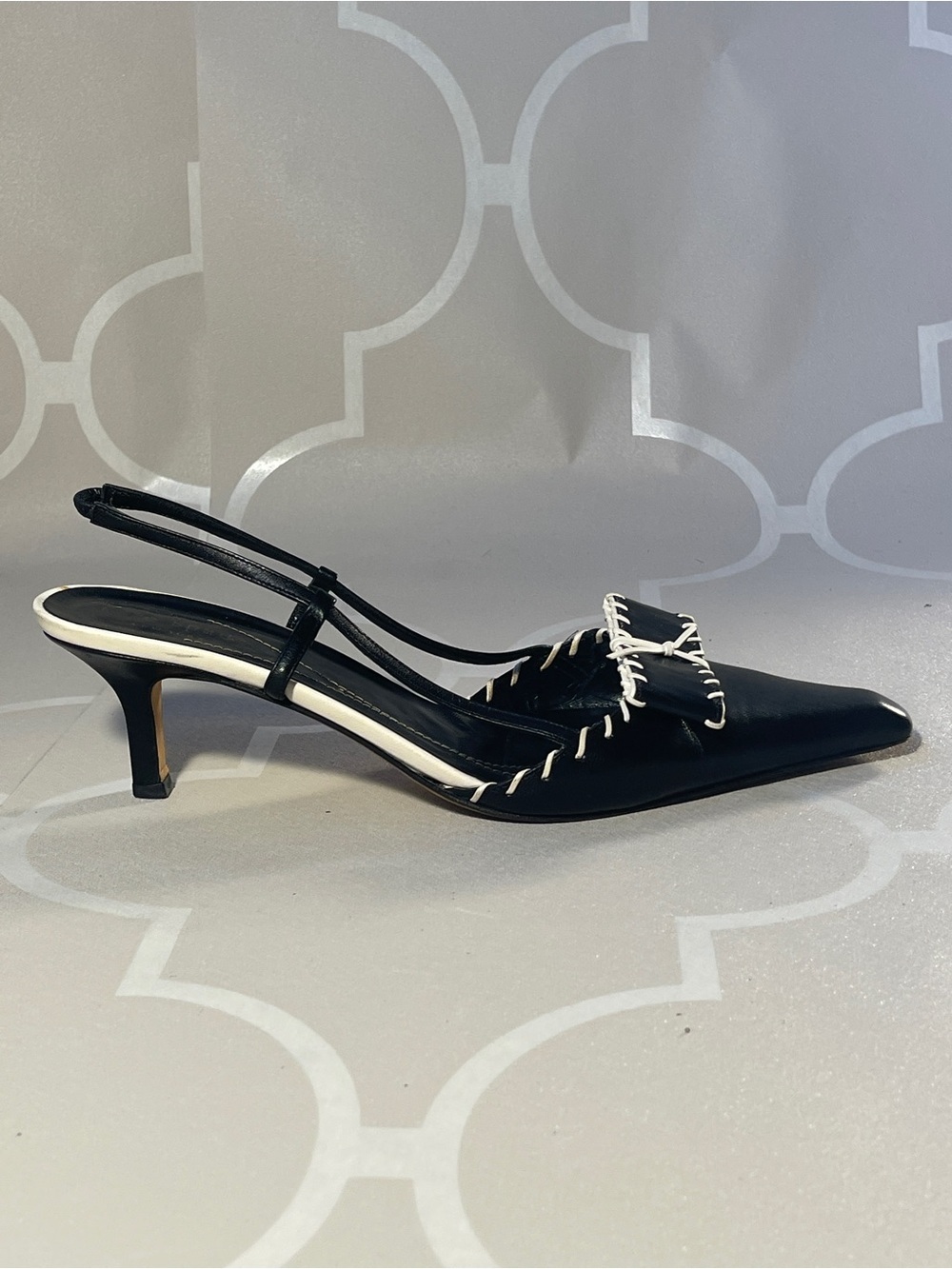 Kate Spade Vintage Made in Italy Black Leather Slingback Kitten Heels Bow